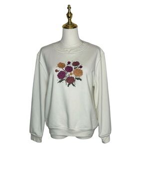 Hasting & Smith Fall Floral Embroidered Grannycore Sweatshirt Sz MP 90s Vintage